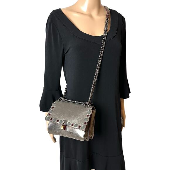 Fendi Mini Kan Studded Metallic Leather Chain Shoulder Bag - Picture 3 of 10